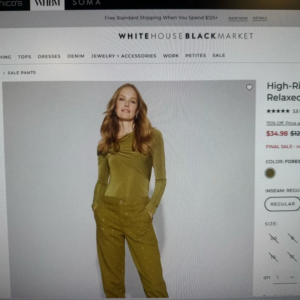 White House Black Market Olive Green relaxed studded Pret ankle pants. - Picture 2 of 9